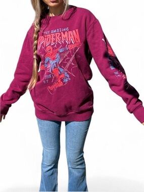 Marvel Spider Man Graphic pullover sweatshirt maroon pink woman’s XS